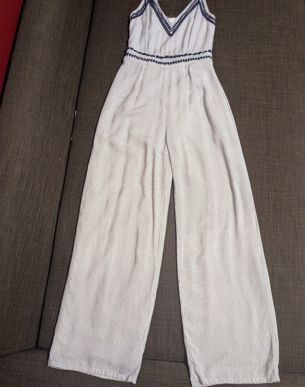 Japsa Striped Blue & White Wide-Leg Jumpsuit Size XS